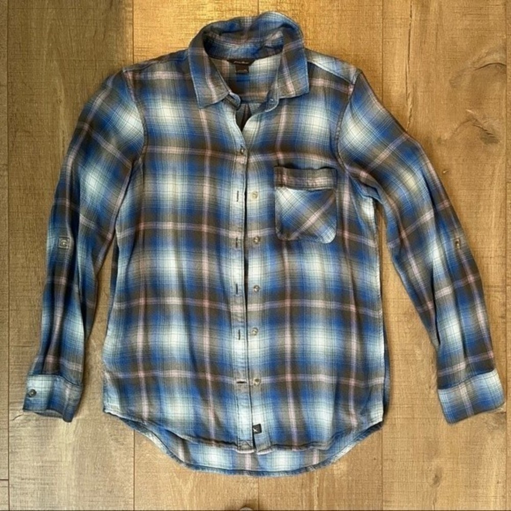 Eddie Bauer Flannel Shirt Blue / Light Pink